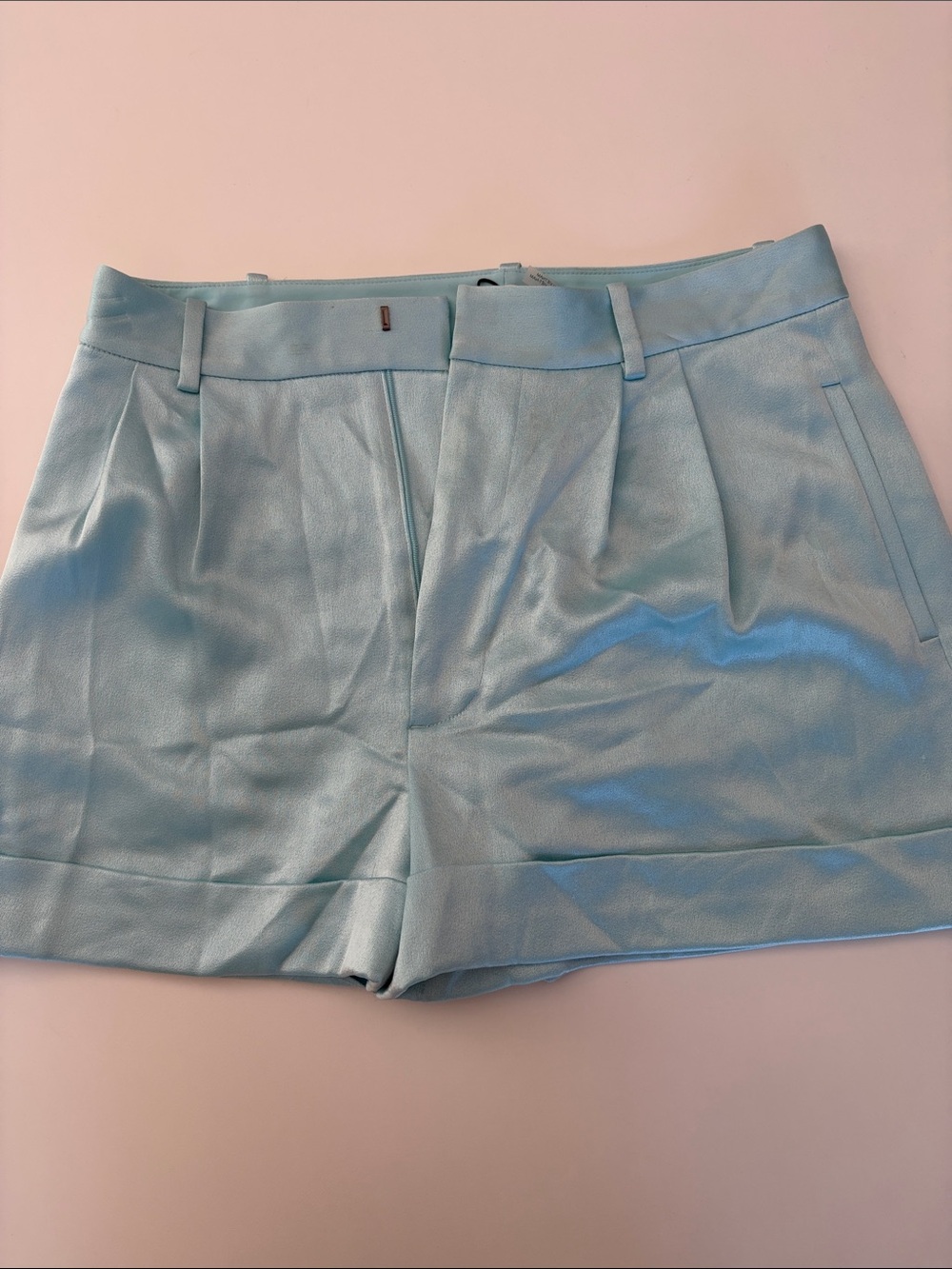 Alice + Olivia Pale Blue Tailored Pleat Front Shorts